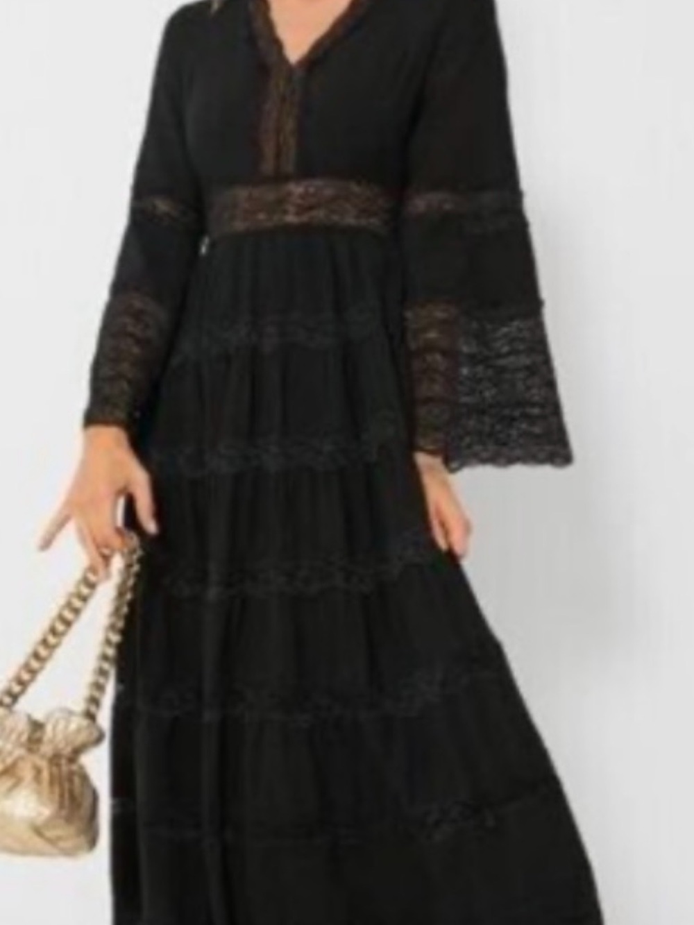 Hyacinth House Women's Black Lace-Trim Maxi Dress
